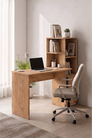 Ders Çalışma Masası 90 Cm Kitaplıklı Çalışma Masası Öğrenci Masası Ofis Çalışma Masası Atlantik Çam