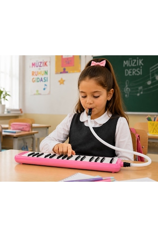 Helvacıoğlu 32 Tuşlu Kırmızı Melodika Çantalı Hortumlu Ağızlıklı Okul Müzik Aleti Çok Renkli