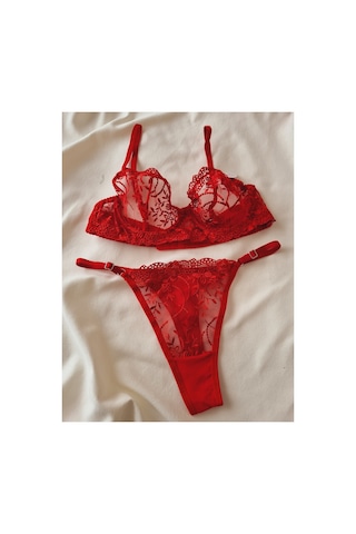 Demirsa Boutique Kırmızı Dantelli Bralet Takım Sütyen&tanga Kırmızı