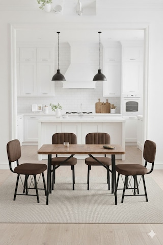 Elfin 70x110cm Sabit Atllantik Yemek Masası, Yemek Masası Takımı, Mutfak Masası, 4 Kahverengi Sandalye Kahverengi