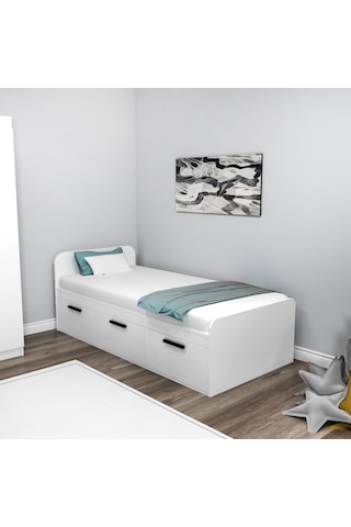 Arnetti Akser 90x190 Cm Yatak Uyumlu Tek Kişilik Karyola Beyaz