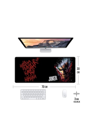 Joker Oyun Gaming Klavye Mouse Pad Kaymaz Taban Kenarları Dikişli Su Geçirmez Masa Matı 70x30 Cm