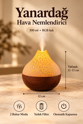 Hava Nemlendirici Buhar Makinası Led Işık Volkanik Alev Bambu Şık Tasarım