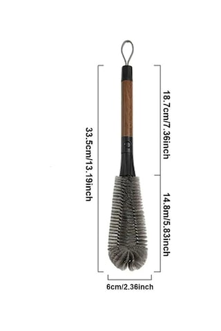 2'si 1 Arada Kavanoz Fırçası - Çıkarılabilir Pipet Fırçası - Ceviz Ağacı Desenli Sap Sarı