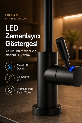 Likuan Ncp8883cp Premium Krom İçme Suyu Arıtma Musluğu Led Siz Kuğu Boyun Siyah