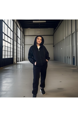 Ceyss Design Unisex Üç İplik Şardonlu Kapüşonlu Hırkalı Eşofman Takımı-siyah Siyah