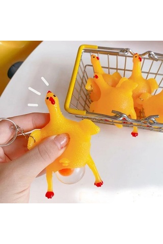 Yumurtlayan Eğlenceli Tavuk Anahtarlık Stres Topu Hediyelik Oyuncak Çanta Süsü