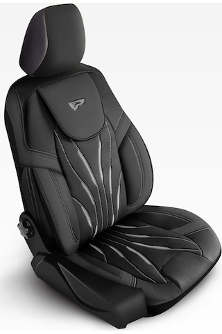 Panda Pars Serisi Deri Oto Koltuk Kılıfı - Siyah - Gri