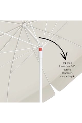 Balkon Ve Plaj Şemsiyesi 200 Cm 10 Telli 360 Derece Dönebilen Krem