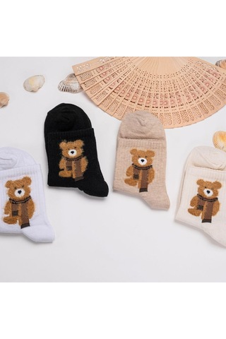 4'lü Sakallı Ayıcık Desen Kadın Kolej Çok Renkli