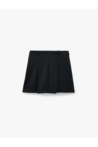Koton Slim Fit Viskon Karışımlı Kalın Pileli Mini Etek Siyah 6wal70031ık Siyah