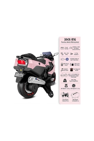 438 Xmx-316 Akülü Motor- Müzikli Led Işıklı Teker 12v Pembe Tek Kişilik Akülü Motor