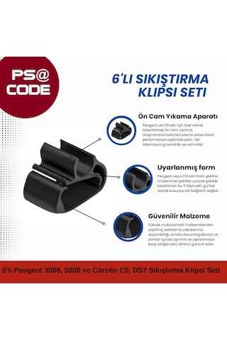 Silecek Koluna 6'lı Sıkıştırma Klipsi Seti: Peugeot 3008, 5008 Ve Citroën C5 Aircross, Ds7 Uyumlu