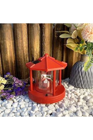Mufunye Orta Boy Kırmızı Güneş Enerjili Döner Fener, Bahçe Ve Avlu Dekoru İçin Ip44 Koruma Ve 6-12 Saat Sürekli Aydınlatma