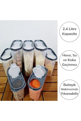 2 Kapaklı Ölçekli Erzak Kuru Gıda Saklama Kutusu Kabı 2,4 Litre-sa940 Diğer