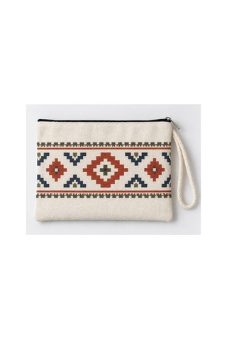 Anadolu Kilim Motifi Baskılı Fermuarlı Makyaj Çantası Bozuk Para Cüzdanı Clutch