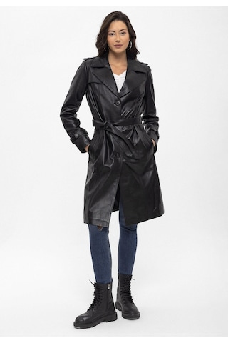 Siyah Cassie Yırtmaçlı Astarlı Kemerli Trençkot Kadın Hakiki Deri Kaban-siyah Siyah