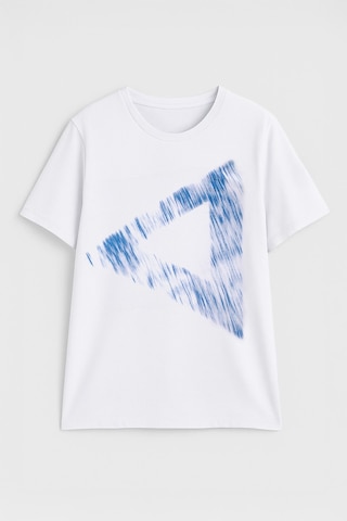 Erkek Rahat Kesim Bisiklet Yaka Baskılı Beyaz T-shirt Çok Renkli