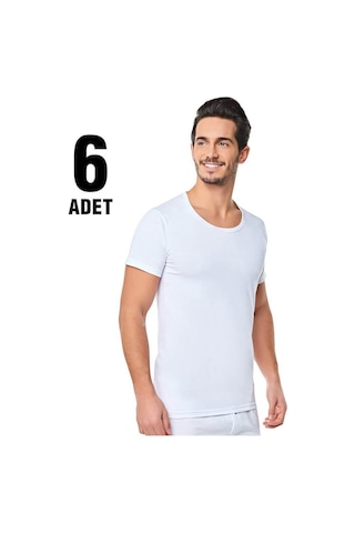 Seher Beyaz Penye Bisiklet Yaka Erkek Atlet 6'lı Beyaz