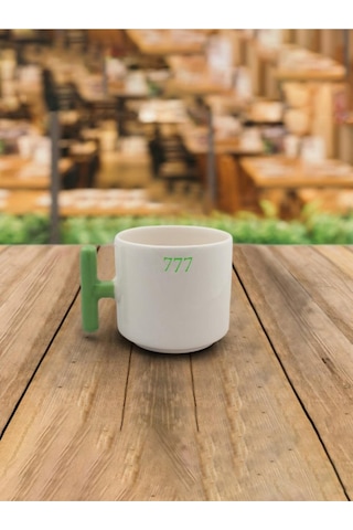 Mor Mürekkep Şans Seninle 7.7.7 Şans Sekansı Yeşil Kulplu Latte Fincanı  Seramik T Kupa