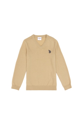 U.S. Polo Assn. Erkek Çocuk Açık Haki Basic V Yaka Kazak 50294200-VR183