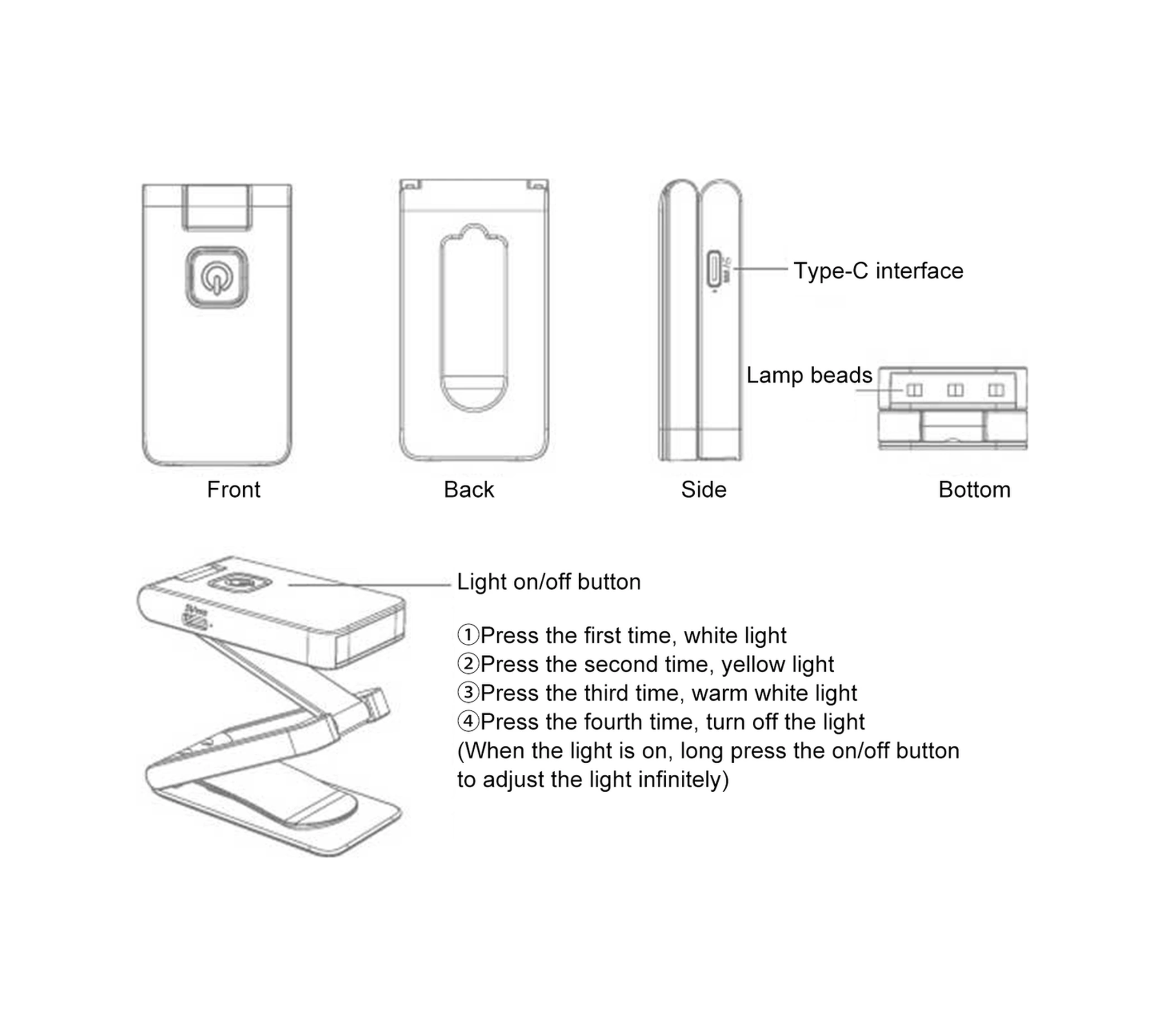 Kangvka Usb Şarjlı Mini Klips Lambası - 2w, 400mah Pil, 3 Işık Modu Beyaz/sarı/ıslak Sarı , Sürekli Parlaklık Ayarlama, Taşınabilir, Dış Mekan Ve Ev İçin Diğer