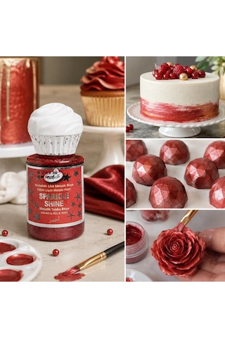 Dr. Gusto Sparkle Sıvı Metalik Boya Kırmızı Yenilebilir Pasta Ve Tatlı Dekor Boyası