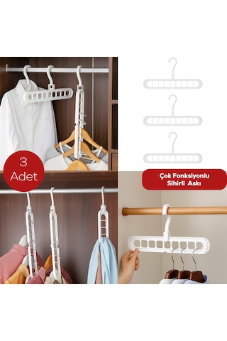 Porsima Org-250 3 Adet Çok Fonksiyonlu Dolap Içi Düzenleyici Organizer Sihirli Askı Tişört Gömlek Elbise Askısı Beyaz