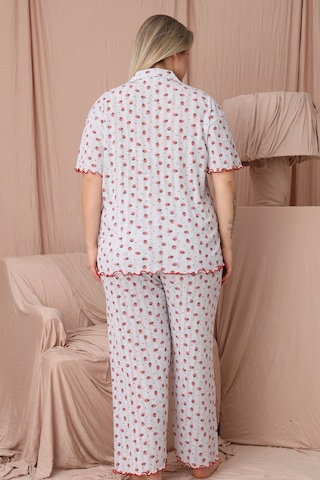 Wordex Mirano 1851 Pointel İnce Kumaş Düğmeli Kısa Kollu Büyük Beden Kadın Pijama Takımı Gri