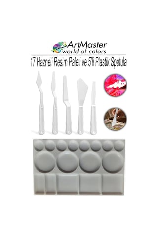 Plastik 17 Hazneli Resim Paleti Ve 5 Li Plastik Spatula Seti 1 Paket Sanatsal Ressam Paleti Plastik Palet Bıçağı
