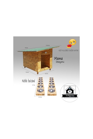 Kedigram Kedi Kulübesi Mama İstasyonu Kabı + Kedi Evi