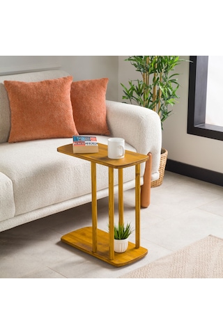 Furnirem Masif Çam Ahşap Modern C Sehpa Koltuk Yanı Yan Sehpa 49x24x55 Cm Meşe