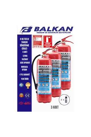 6 Kg Ruhsata Uygun 4 Yıl Tozlu Yangın Tüpü 3 Adet Set Talimat-levha-askı