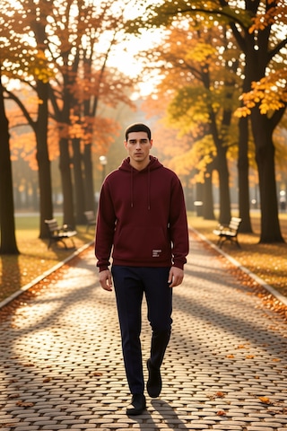 Benerly Erkek Kapüşonlu Düşük Kol Uzun Kollu Oversize Kalıp Sweatshirt Fo Bordo