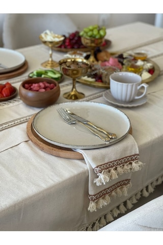 Dnc Home Tekstil Ndchome 8li Amerikan Servis Runner Seti Krem