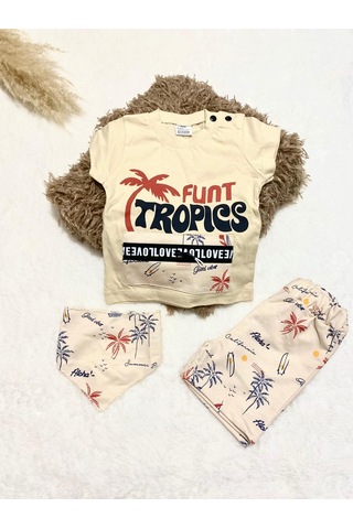 Minaz Baby Önlüklü Şortlu Takım Bej