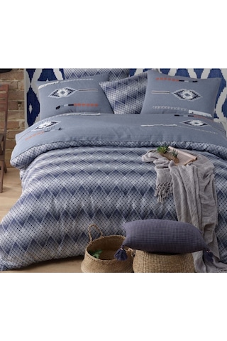 Yatak Örtüsü Seti & Nakışlı Nevresim Takımı Mavi 9 Parça Mavi