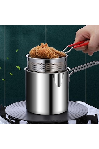 Novahub 304 Paslanmaz Çelik Fritöz Tava, Süzgeçli Patates Kızartması Ve Tempura İçin Mutfak Yardımcısı Gümüş