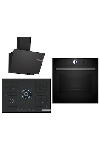 Bosch Black Deluxe HBG7563B1 4D Hot Air - DWK66PJ60T - PNQ7B6P31O 3D Fry 75 CM Wok Bek 3 Lü Ankastre Set 604