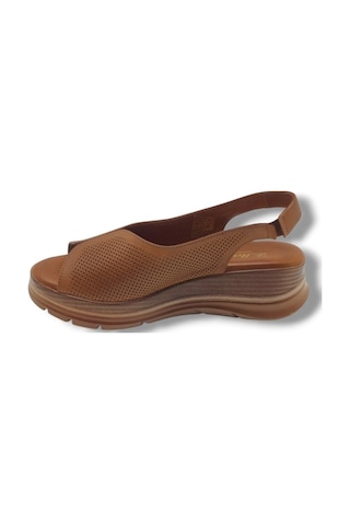 Ellanor S-564-26 Hakiki Deri Anatomik Dolgu Taban Kadın Sandalet Taba