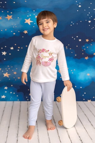 Pia Baby İsimli Kız Çocuk Pijama Takımı %100 Pamuk Penye İsme Özel Baskılı Kişiselleştirilebilir Pijama Seti 20906m14pi Krem