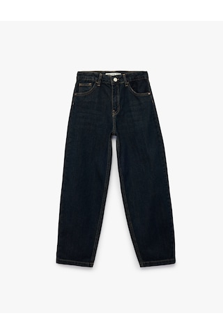 Koton Beli Ayarlanabilir Lastikli Pamuklu Cepli Denim Pantolon Dark Indıgo 7wkb40010td Koyu İndigo