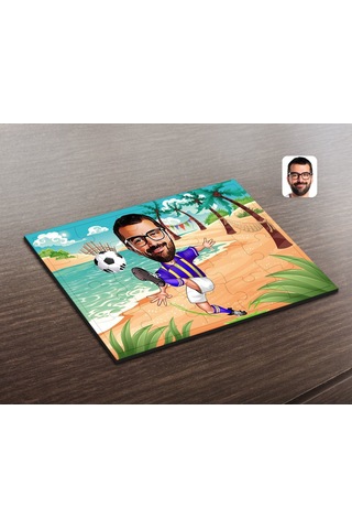 Kişiye Özel Sarı Lacivert Futbolcu Karikatürlü Ahşap Puzzle-1