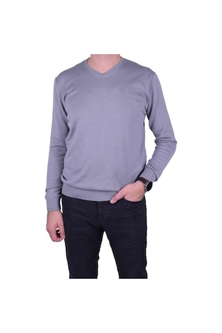 Regular Fit Gri Erkek Pamuklu Düz Triko Kazak, Ot-Kzk-20010