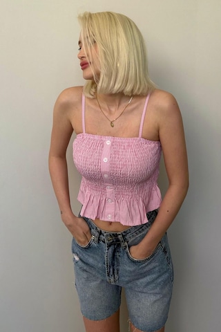 Madmext Pembe Ayarlanabilir Askı Pötikareli Crop Mg2371 Pembe