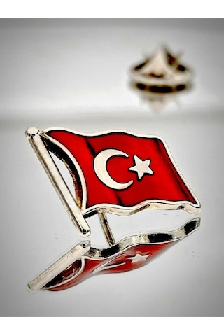 Yörük Tasarım Türk Bayrağı Gümüş Yaka Rozeti 3d 3 Boyutlu Dalgalı