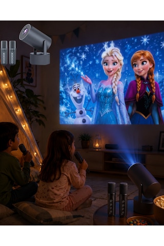 Ev Sinema Sistemleri Karaoke Mikrofonlu Akıllı Projeksiyon Cihazı Wifi Bluetooth Destekli
