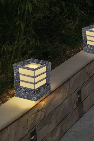 Mermer Desen Plastik Kare Küp Bahçe Aydınlatma Armatürü