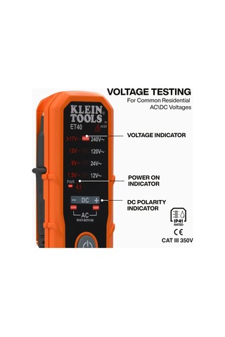 Kleın Tools Et40 Gerilim Kontrol Cihazı, Alternatif Gerilim, Voltaj Ve Dc Polaritesi, Piller Dahil