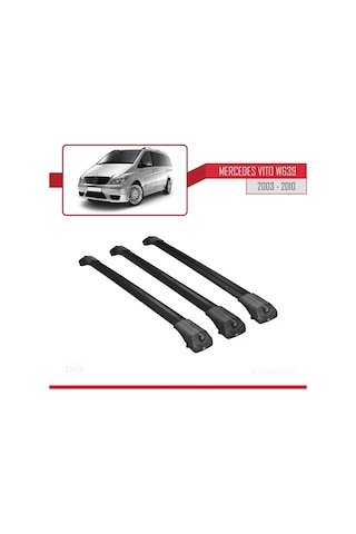 Mercedes Vito W639 2003-2010 Arası İle Uyumlu Ace-1 Ara Atkı Tavan Barı Siyah 3 Adet Bar